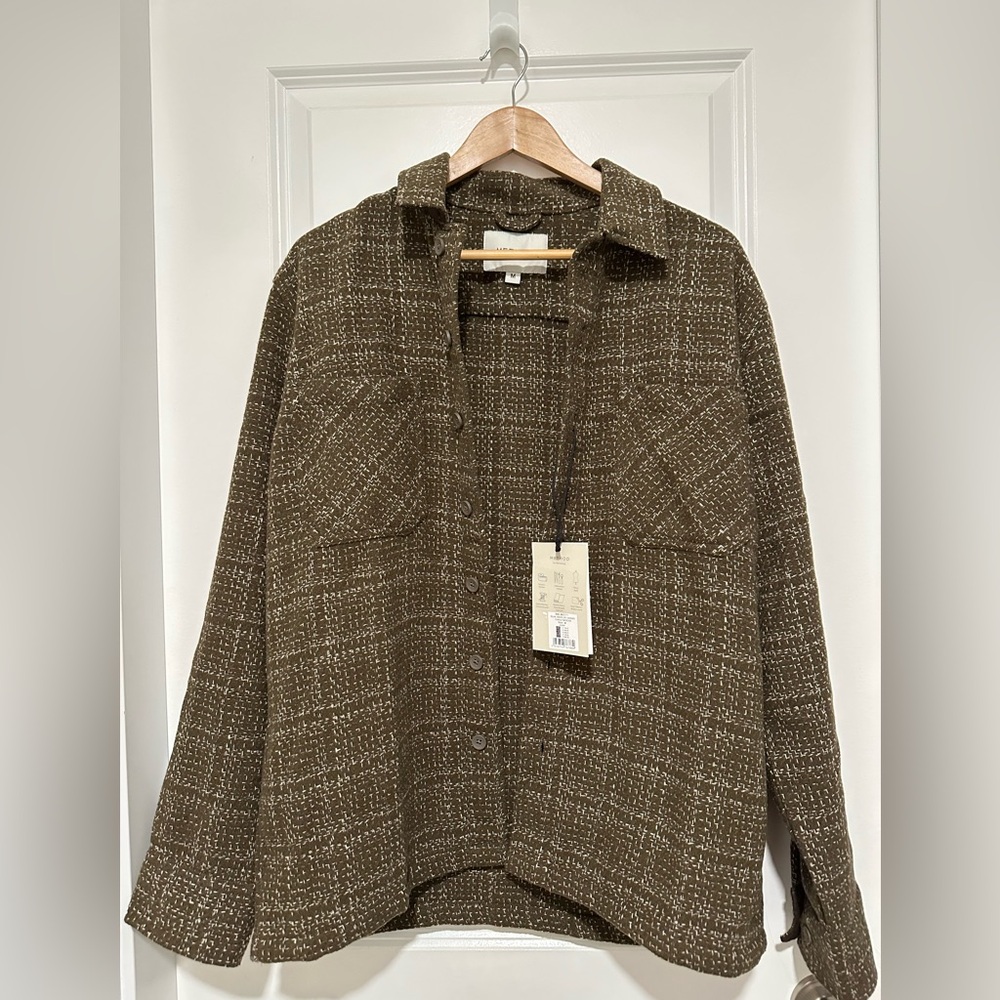 Men's Brown Plaid Shirt Jacket Overshirt Method Size Medium NWT
